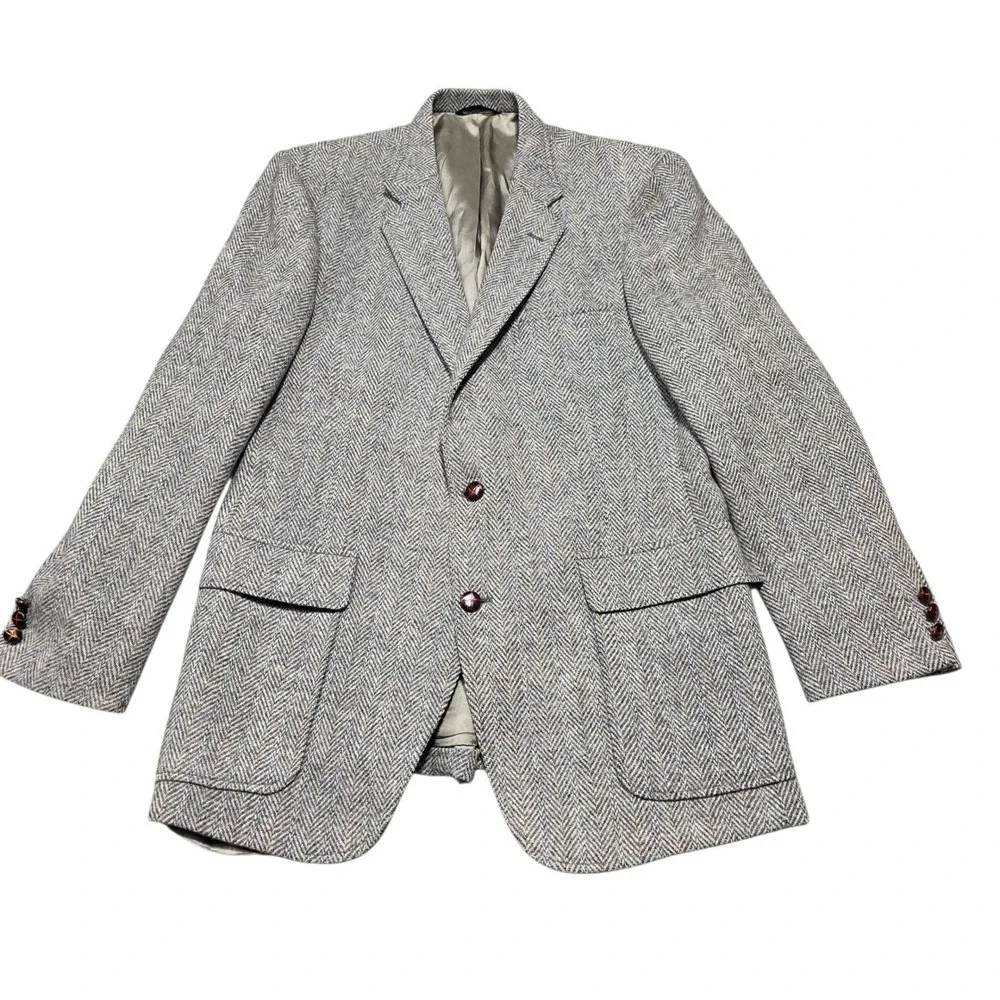 Harris Tweed Blazer Herringbone Wool Sport Coat Handwoven Scottish Mens 41R READ